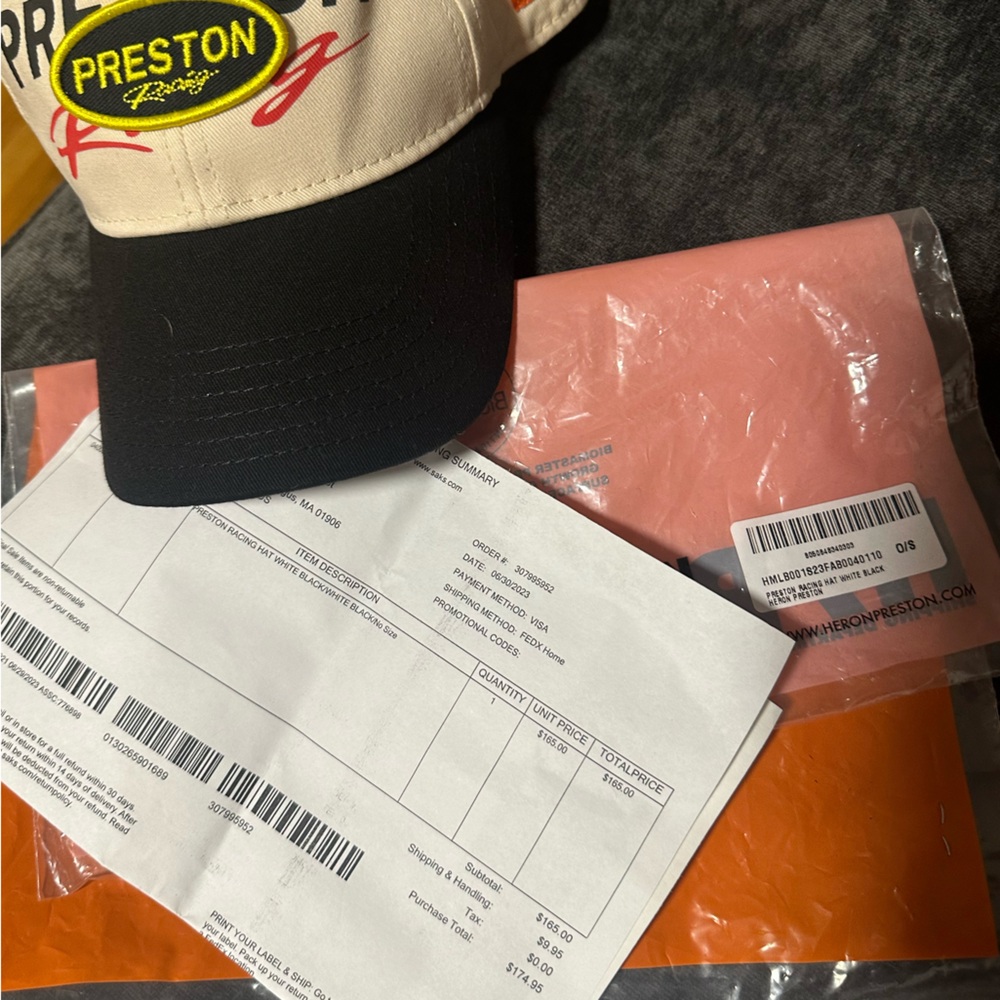 Worn once. Heron Preston race hat.